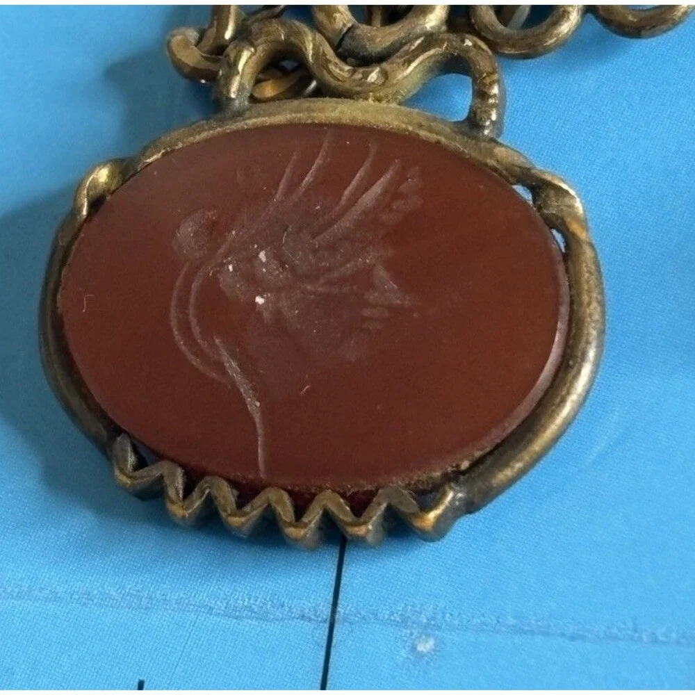 Antique Victorian Gold Filled Carnelian Intaglio Watch Fob Pendant Necklace 13+G